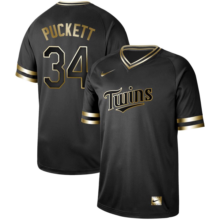 Men Minnesota Twins 34 Puckett Nike Black Gold MLB Jerseys